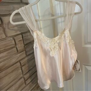 NWT Vintage Satin Lace Trim Women's Tank Top S Made in USA
